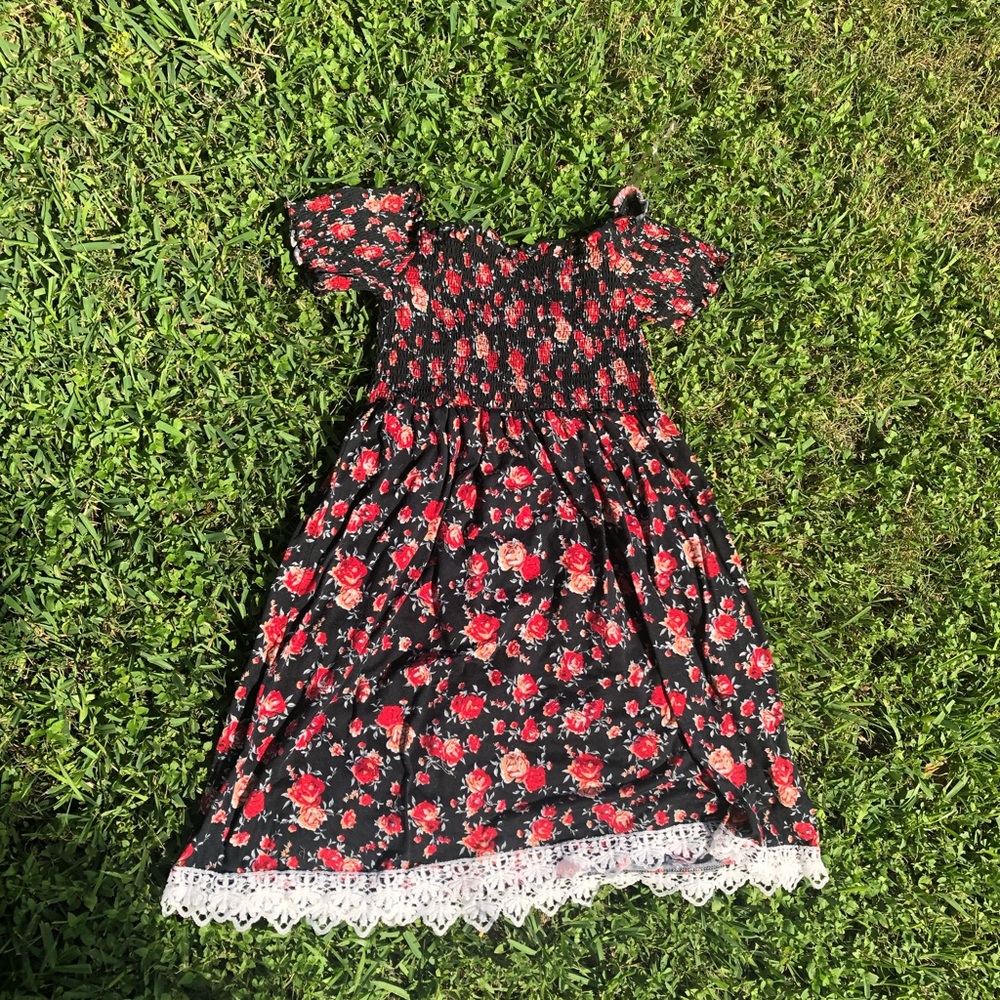 red and black floral dress